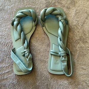 Zara Blue leather twisted rope flat sandal. Size 39